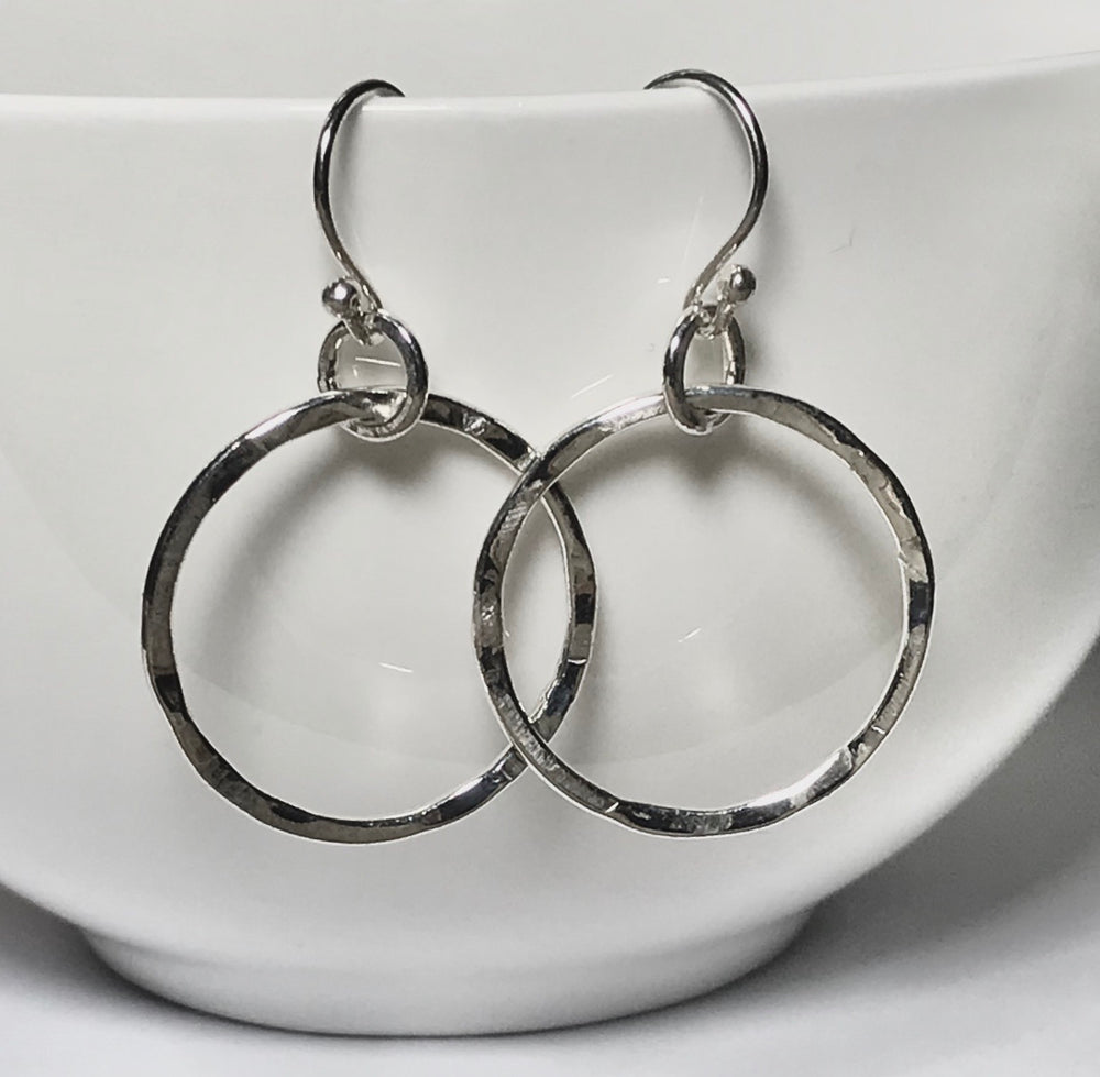 Sterling silver Dangle hammered Hoop Earrings
