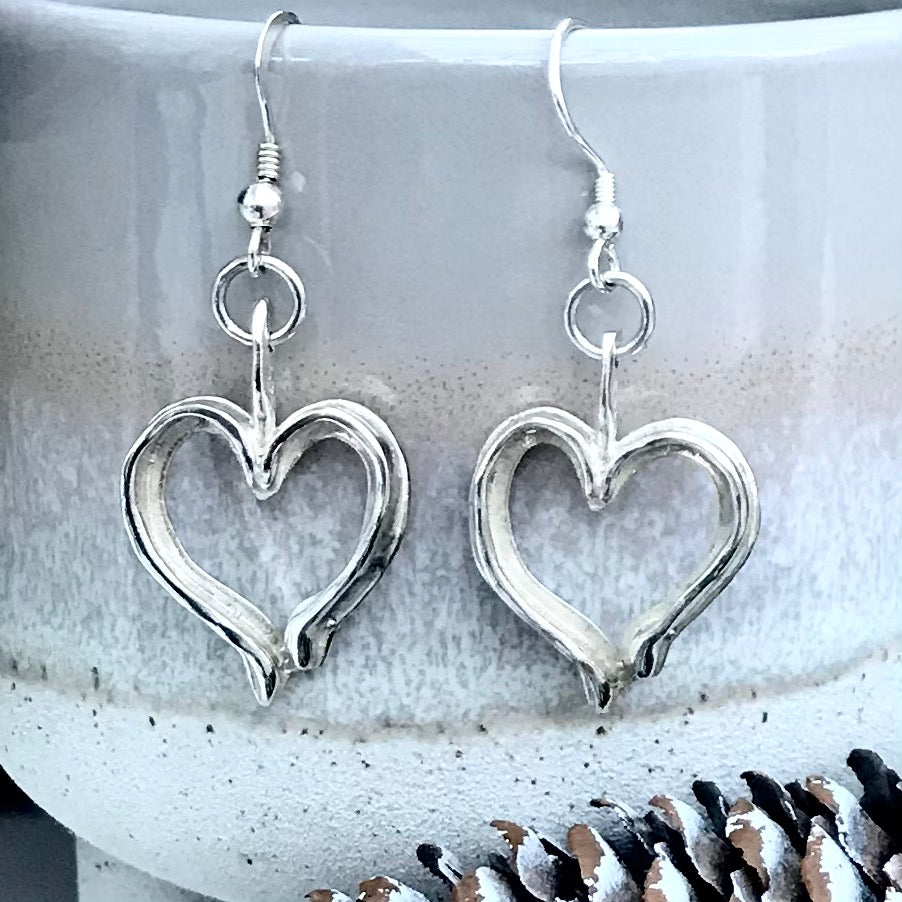 Sterling silver handmade heart earrings