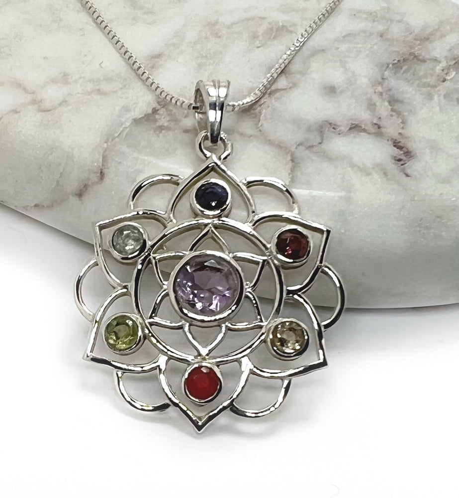 Sterling Silver Mandala Gemstone Necklace
