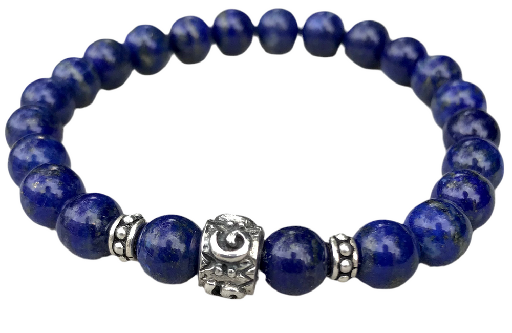 Lapis Lazuli Gem Stone Bracelet With Sterling Silver Beads