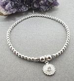 Sterling Silver Stacking Bracelet With Cubic Zirconia Decorative Charm 18cm