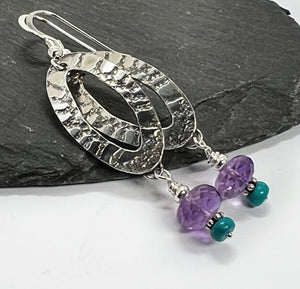 Sterling Silver Handmade Amethyst Turquoise Earrings