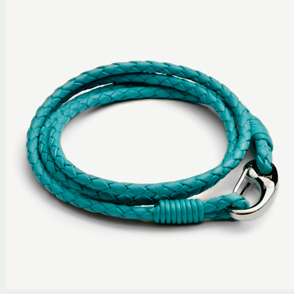 Tribal Steel Women's Leather Turquoise Bracelet 19cm