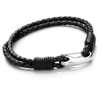 Tribal Steel Leather Men's Black Bracelet 21cm