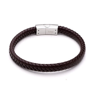 Tribal Steel Mens Brown Leather Bracelet 21cm