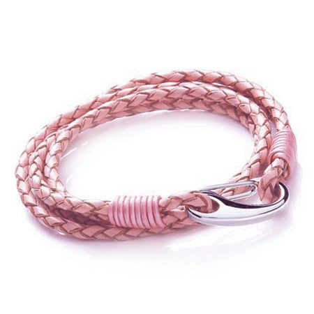 Tribal Steel Leather Pink Wrap Bracelet