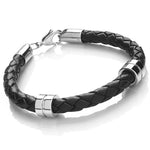 Tribal Steel Men`s Black Leather Bracelet Medium or Large