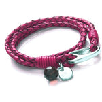 Tribal steel Women's Pink double wrap 19cm Leather Bracelet