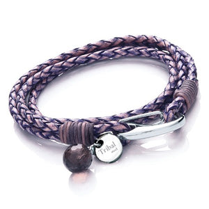 Tribal Steel Women's Leather Double Wrap Bracelet 19cm