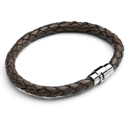 Tribal Steel Mens Leather Brown Bracelet 21cm