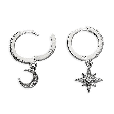 Sterling Silver Star and Crescent Huggies