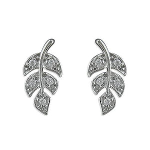 Leaf stud sterling silver and cubic zirconia earrings