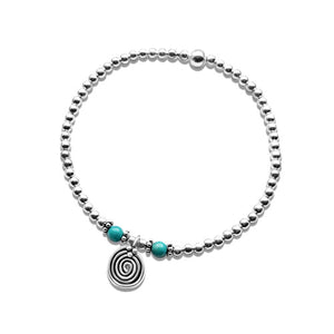 Lorena sterling silver bead stacking bracelet with Turquoise