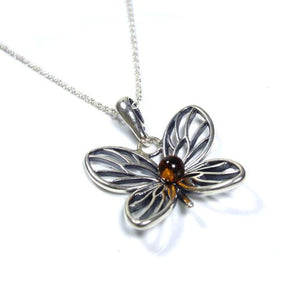 Sterling silver amber butterfly necklace