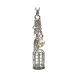 Sterling silver bird cage charm necklace