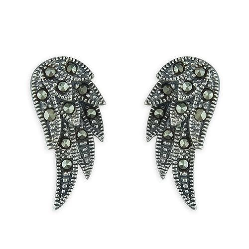 Sterling silver marcacite angle wing earrings