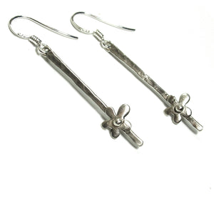 Sterling silver handmade long drop flower earrings by Lorena Silver Jewellery Silver earrings