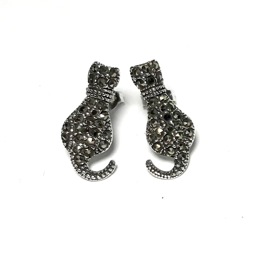 Sterling Silver Marcasite Cat Earrings