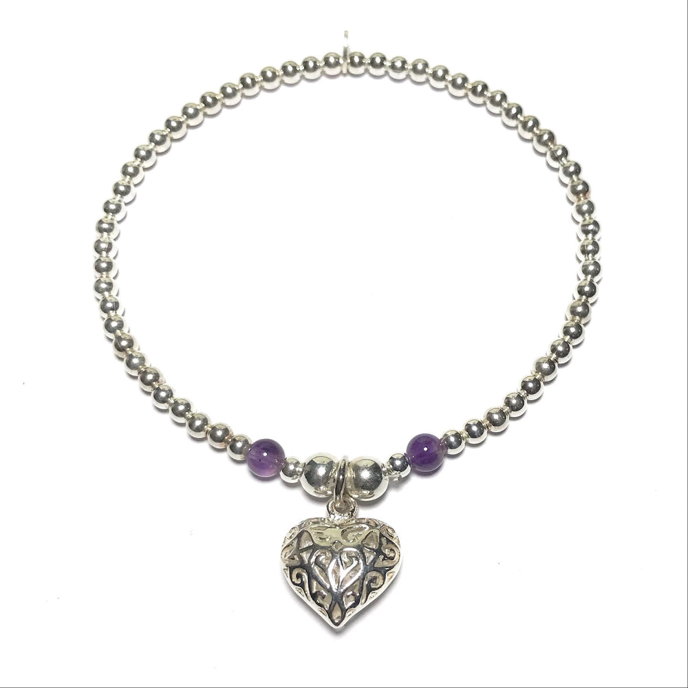 Lorena Silver Amethyst  Heart Bracelet
