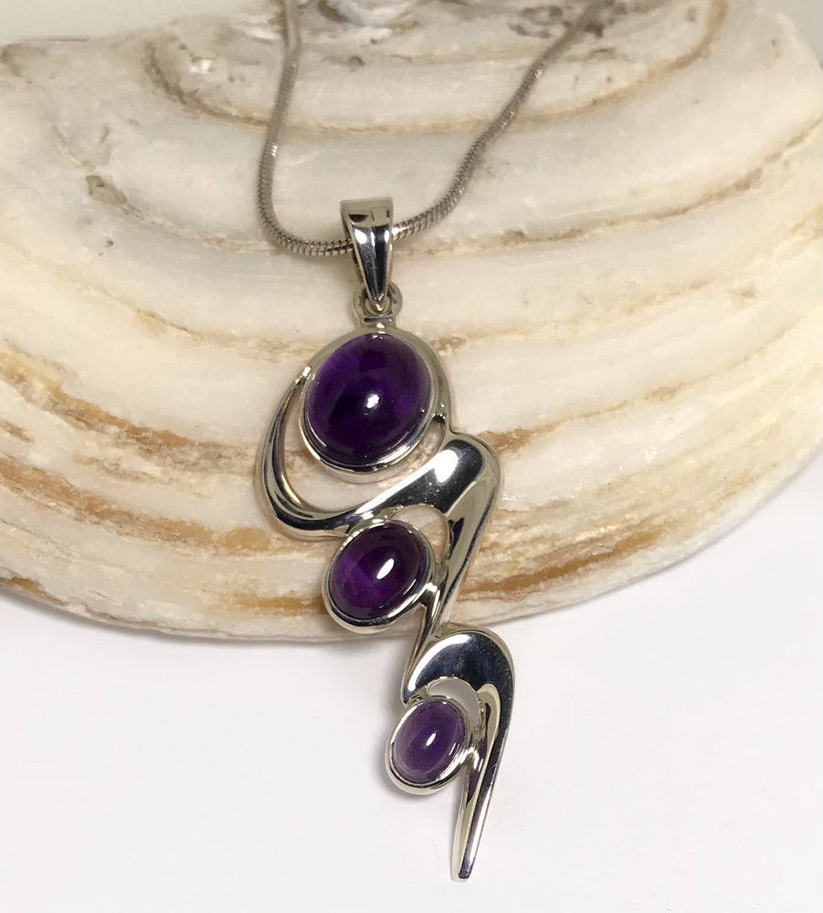 Sterling Silver Amethyst Wave Necklace