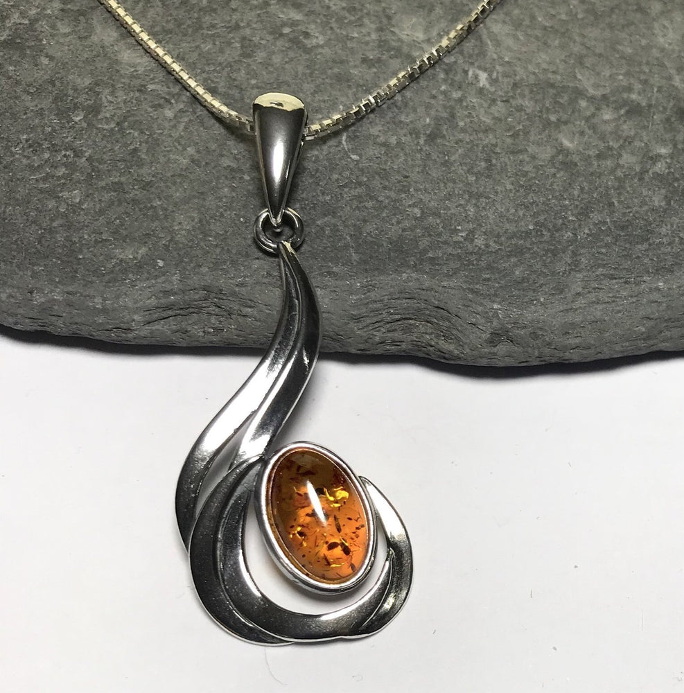 Amber Silver Swirl Necklace