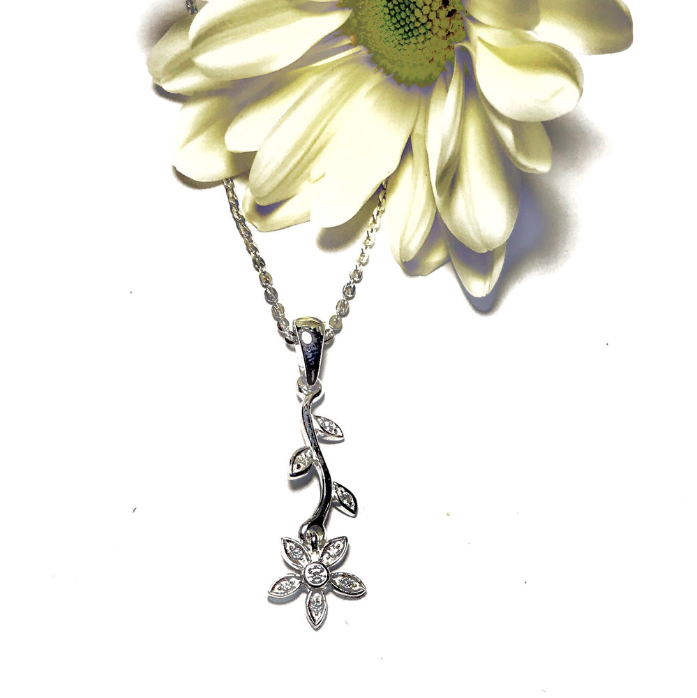 Sterling Silver Flower Cubic Zirconia Necklace