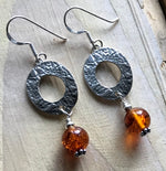 Sterling Silver  Oval Handmade Amber Drop Earrings