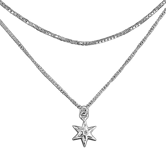 Sterling silver Double Chain Star Necklace