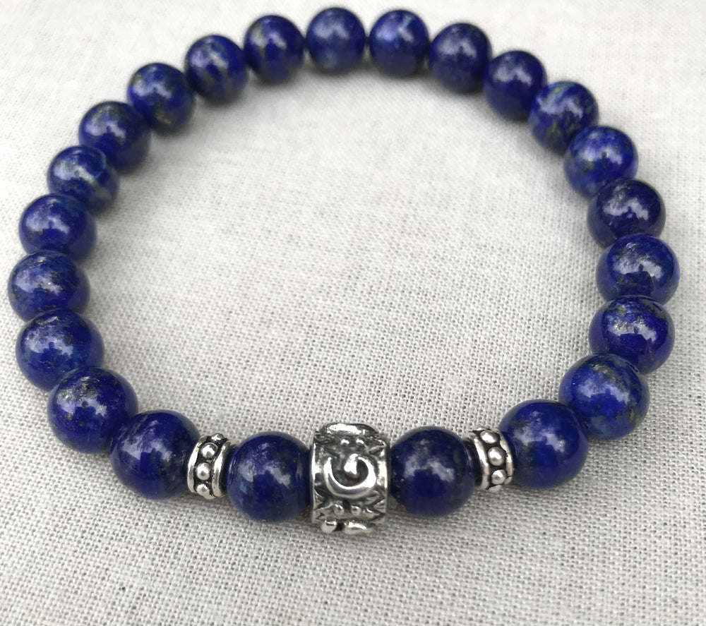 Lapis Lazuli Gem Stone Bracelet With Sterling Silver Beads
