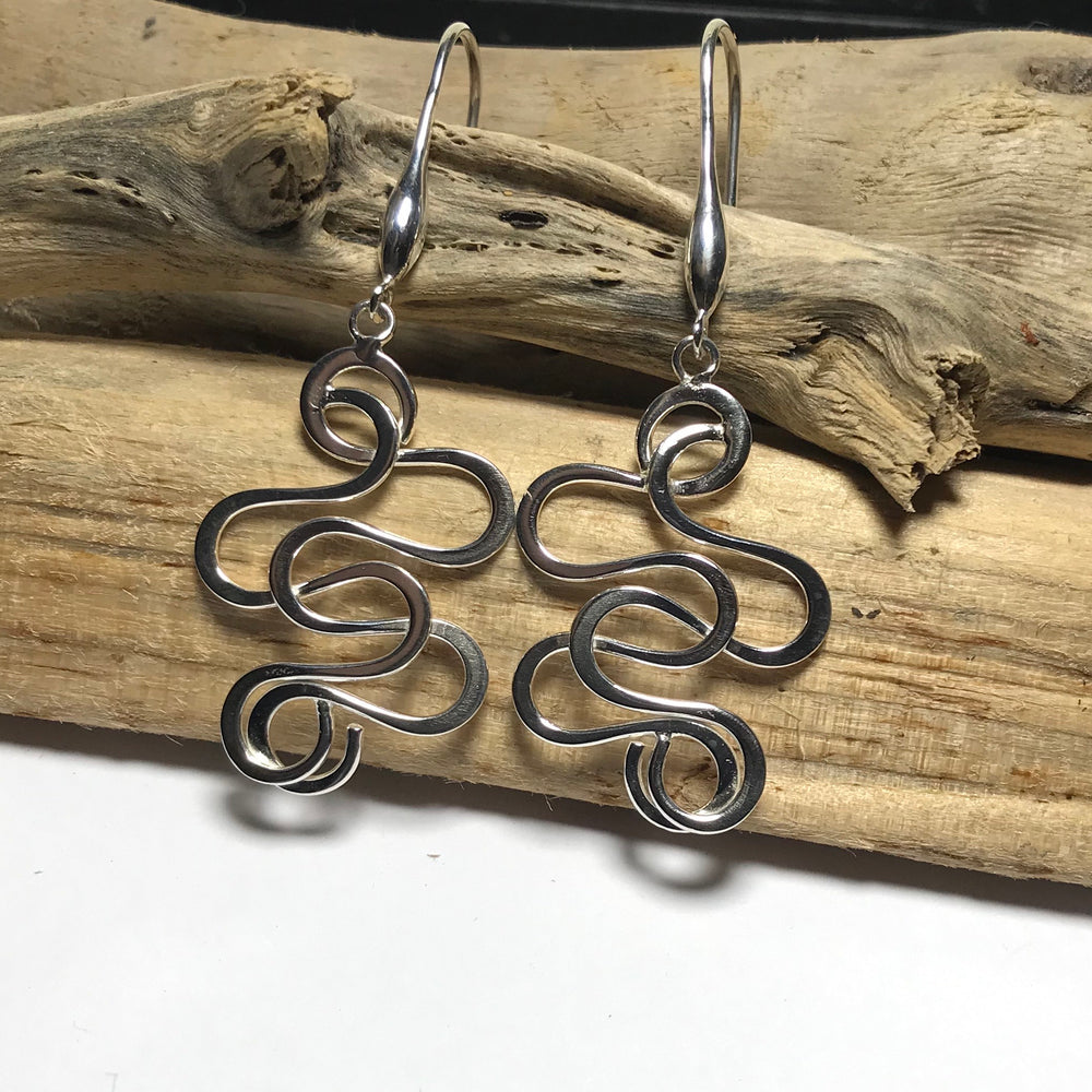 Sterling silver Long Drop Swirl Earrings
