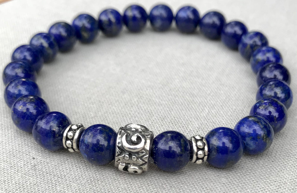 Lapis Lazuli Gem Stone Bracelet With Sterling Silver Beads