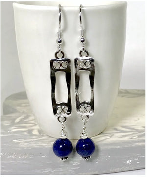 Sterling Silver Long Drop Lapis Lazuli Earrings
