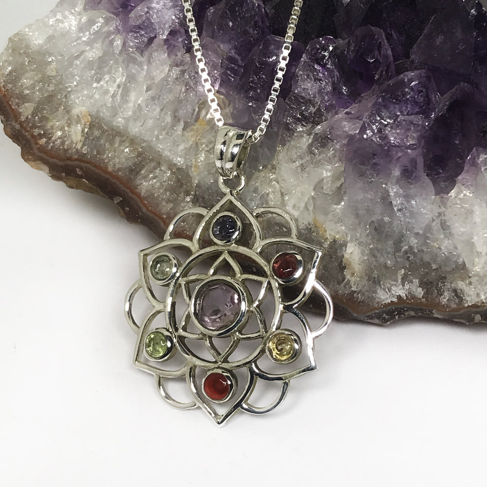 Sterling Silver Mandala Gemstone Necklace