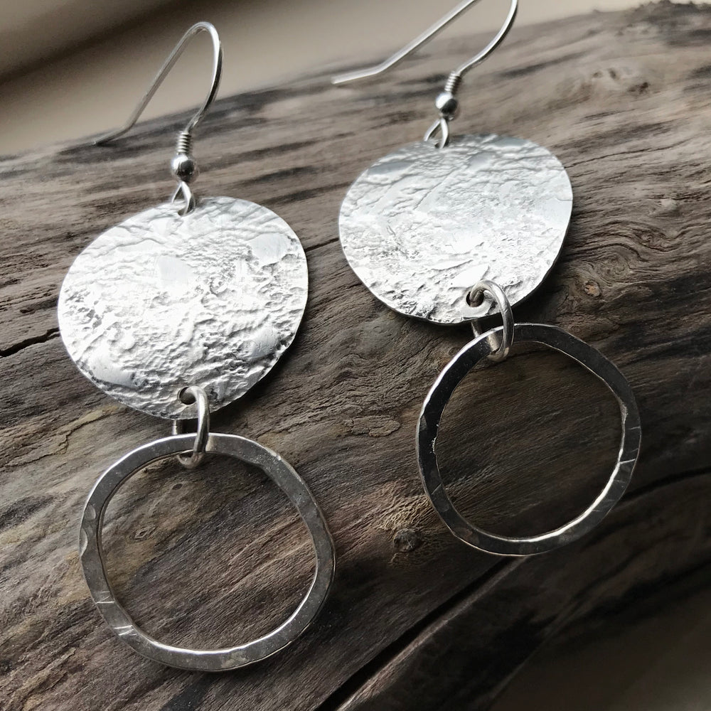 Handmade Sterling Silver Textured Round Drop Earrings