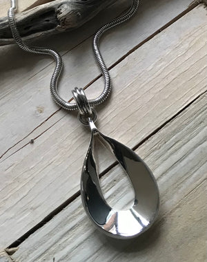 Sterling Silver Oval Curved Pendant and Snake Chain