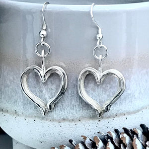 Sterling silver handmade heart earrings