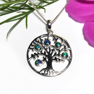 Sterling Silver Opal Tree Of Life Necklace