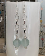 Sterling Silver Aqua Sea Glass Long Drop Earrings