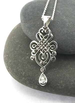 Sterling Silver Ornate Cubic Zirconia Stone Necklace