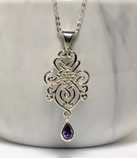 Sterling Silver Ornate Necklace Purple Stone