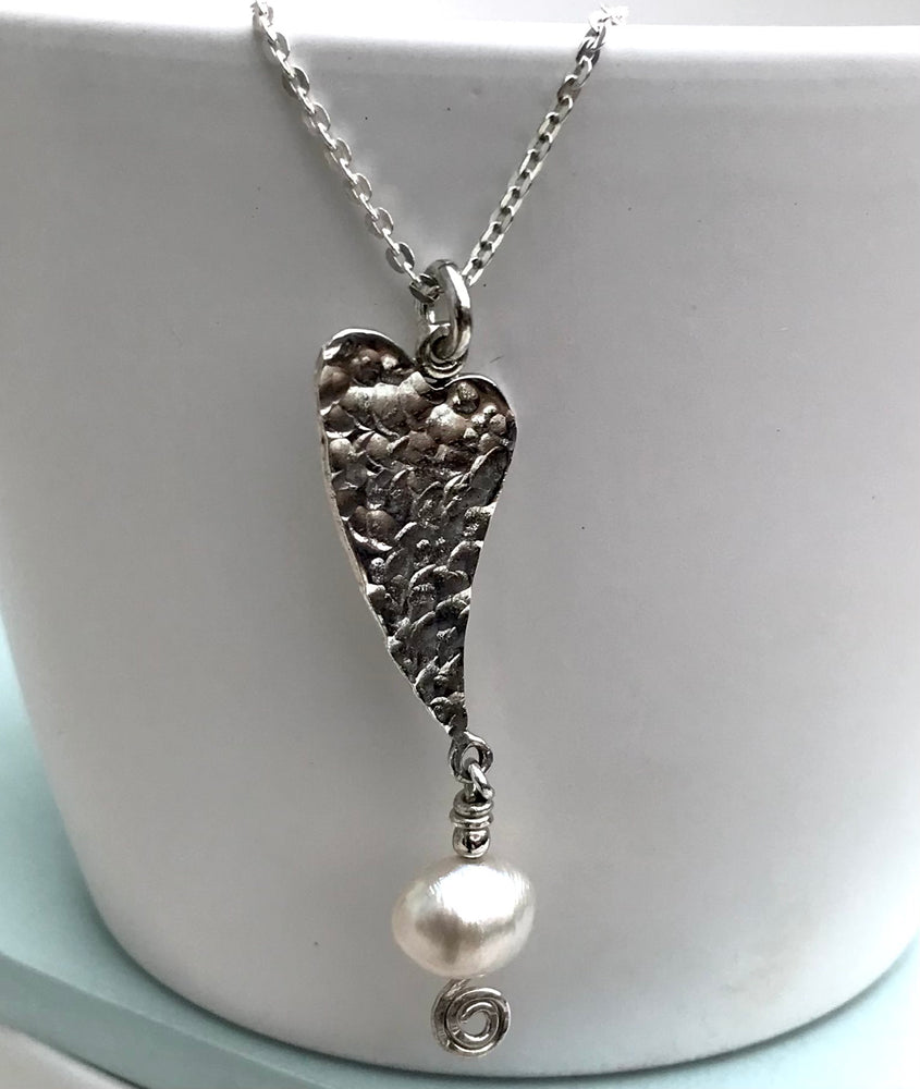 Sterling Silver Handmade Heart Pearl Necklace
