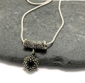 Sterling Silver Necklace Black Onyx And Marcasite