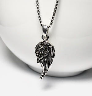Sterling Silver Marcasite Angel Wing Necklace