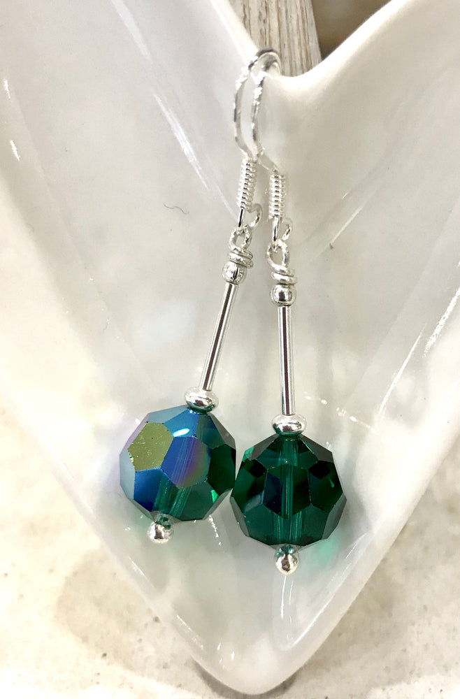 Sterling Silver Swarovski Emerald Colour Earrings