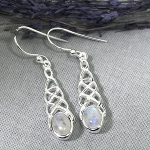 Sterling Silver Rainbow Moonstone Celtic Style Earrings