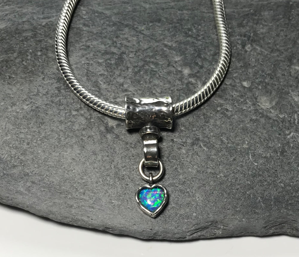 Sterling silver necklace with blue opal dropper