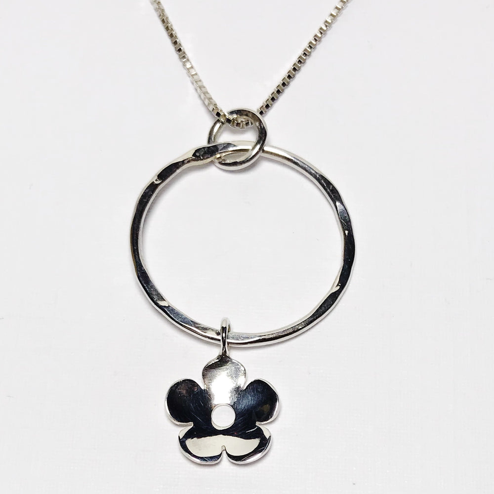 Sterling Silver Flower Drop Necklace